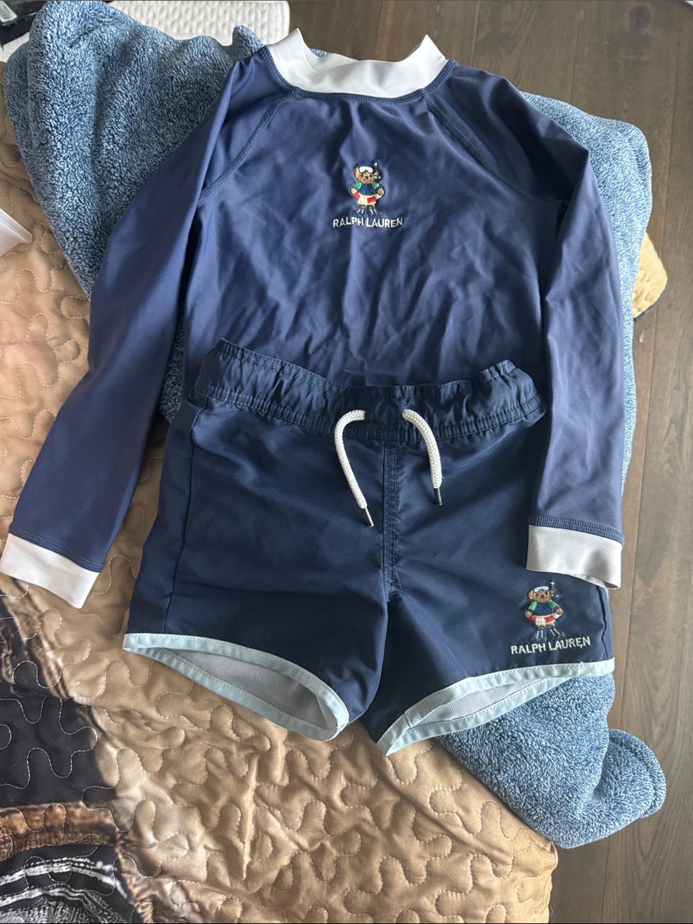 Ralph Lauren Navy and White Boys Two-Piece Swim Set with Polo Bear